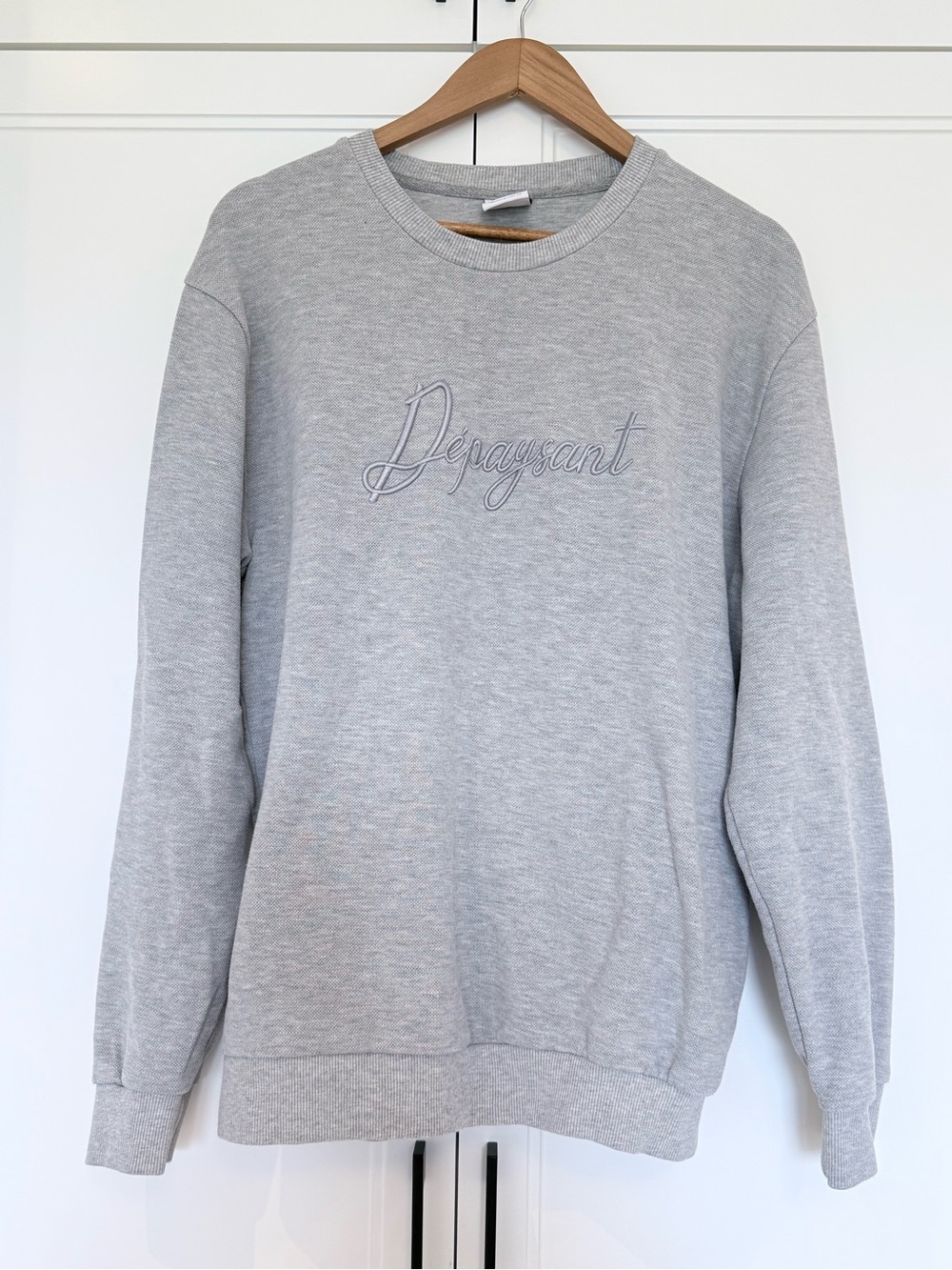 Zara Men Light Gray Embroidered Crewneck Sweatshirt